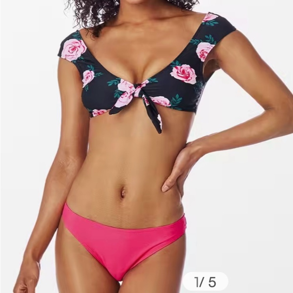 Cupshe Floral Black and Pink Bikini